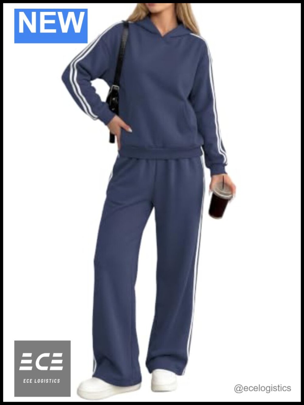 Womens Striped 2 Piece Sweatsuit Hoodie Wide Leg Sweatpants Lounge Set